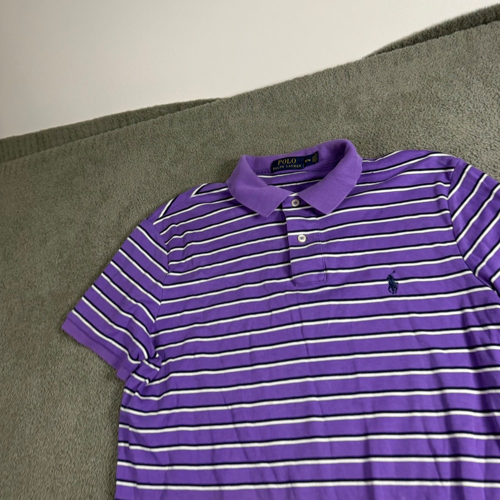 Polo Ralph Lauren Mens Purple Striped Short Sleeve Polo Shirt Medium
